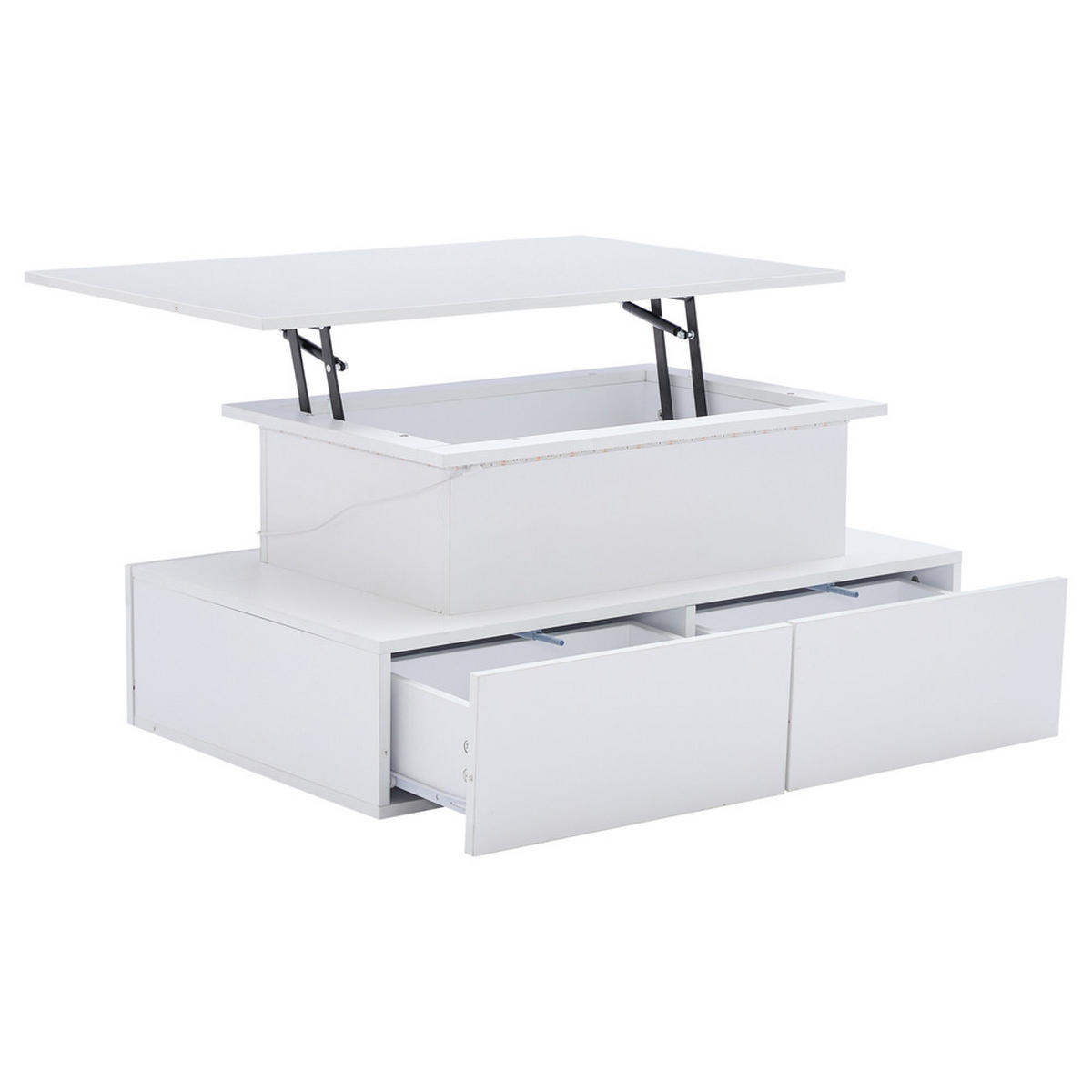 COUCHTISCH 90x55cm Weiß Hochglanz LED 4 Schubladen Stauraum 30kg - Weiß, Holz (101.6/62.23/10.8cm) - FLIEKS