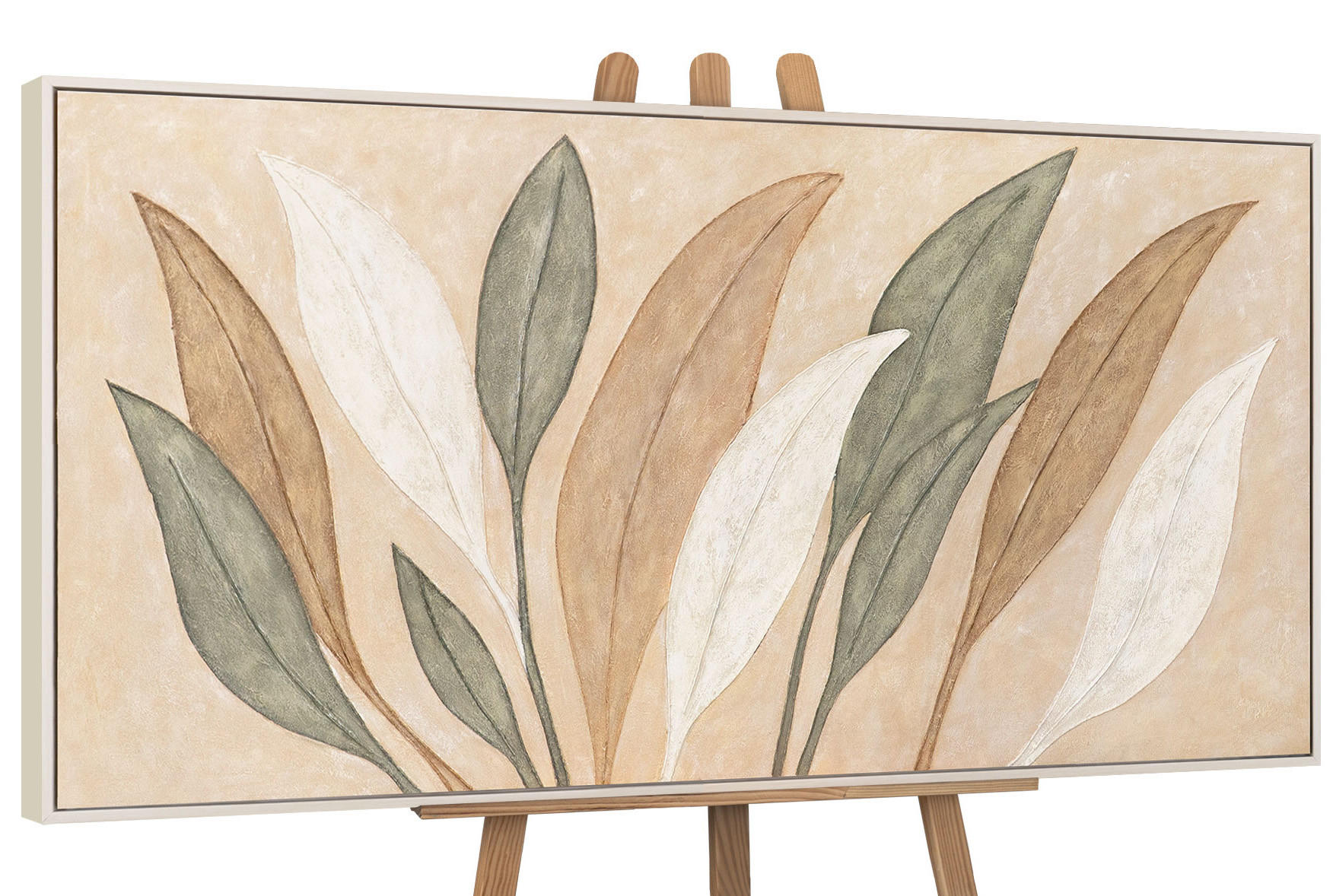 GEMÄLDE Tanz der Blätter Schattenfugenrahmen Beige 140x70 cm - Beige, Holz (140/70cm) - YS-art gallery