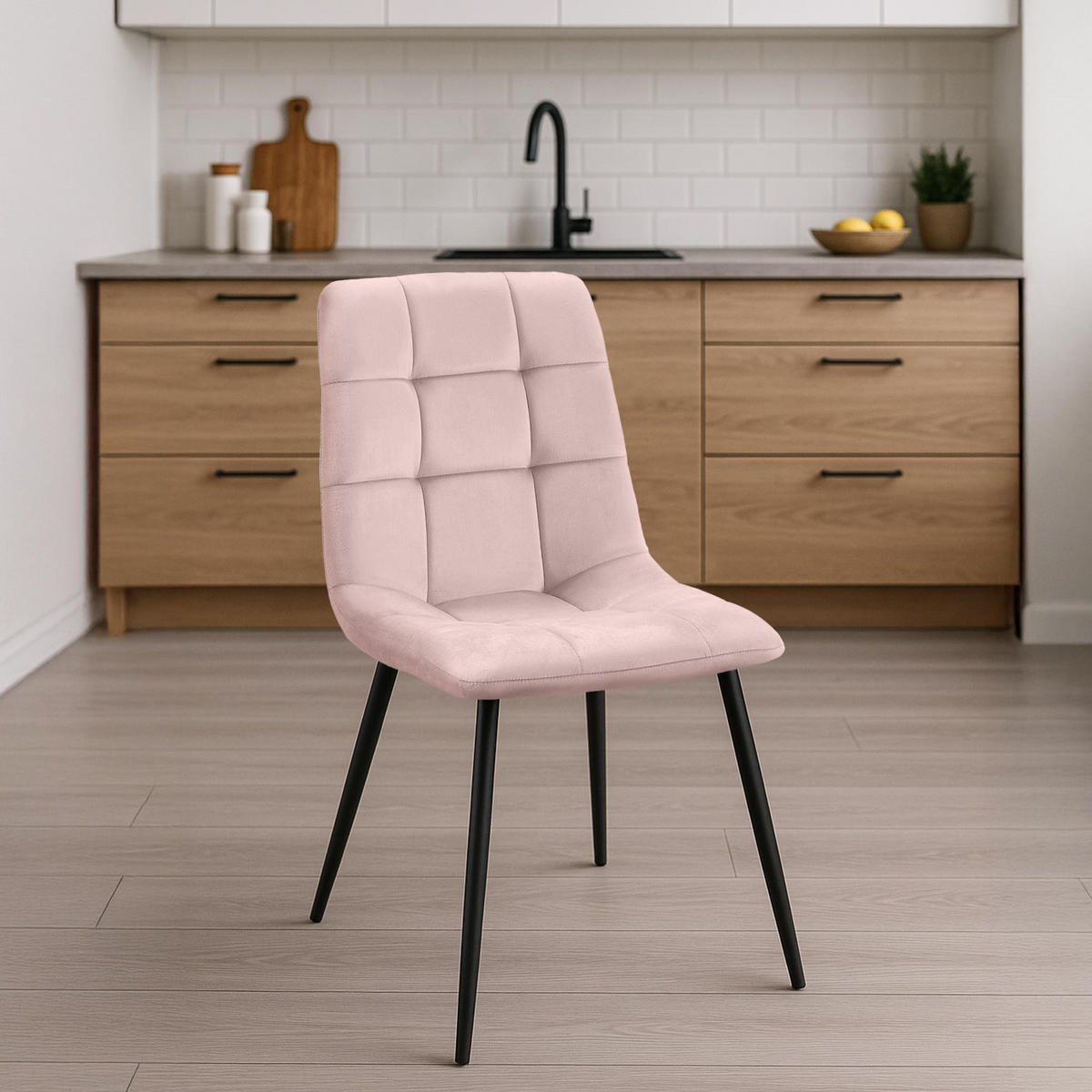 STUHL Samt Pink - Pink/Schwarz, Textil/Metall (45/84/55cm) - CLP