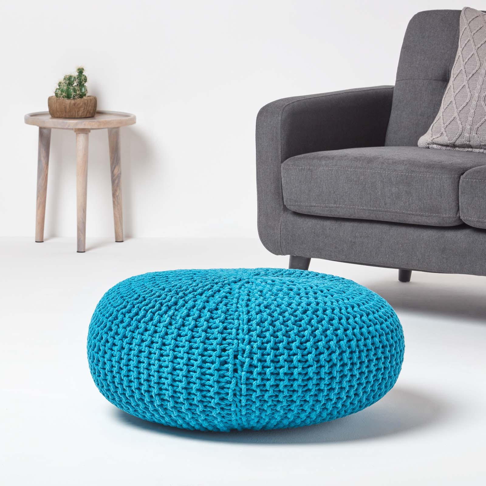 STRICK-POUF türkis, Bodenkissen rund 70/70/23 cm - Türkis, Textil (70/23/70cm) - Homescapes