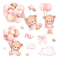 AUFKLEBER 100x154 cm Bären Ballons - Pink, Kunststoff (100/154/0.1cm) - TULUP