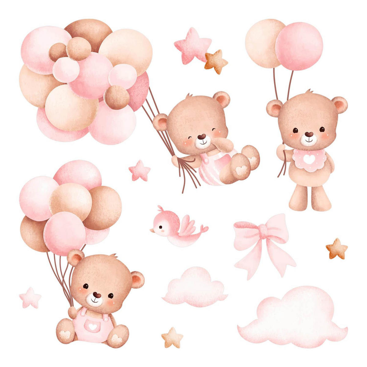 AUFKLEBER 100x154 cm Bären Ballons - Pink, Kunststoff (100/154/0.1cm) - TULUP
