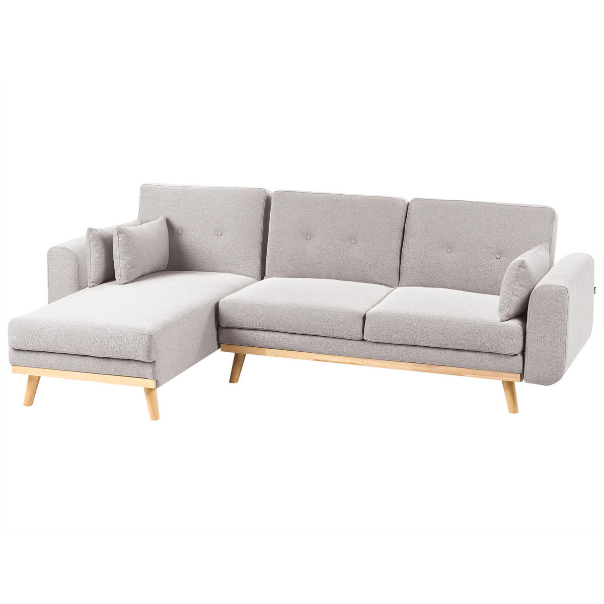 ROZKLÁDACÍ ROHOVÁ POHOVKA 3-místná Látka Šedá pravostranná Kaarina - světle hnědá, textil (260/152cm) - Beliani