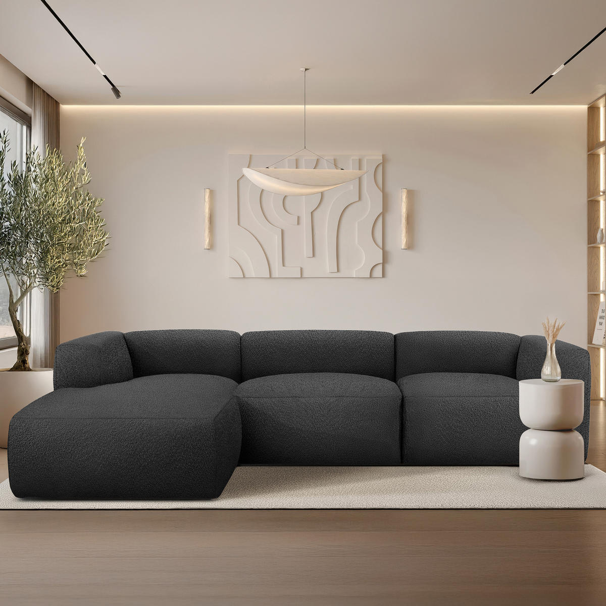 ECKSOFA LINKS BUFFO, Dunkelgrau - Dunkelgrau, Holz/Holzwerkstoff (285/176cm) - KONSIMO®