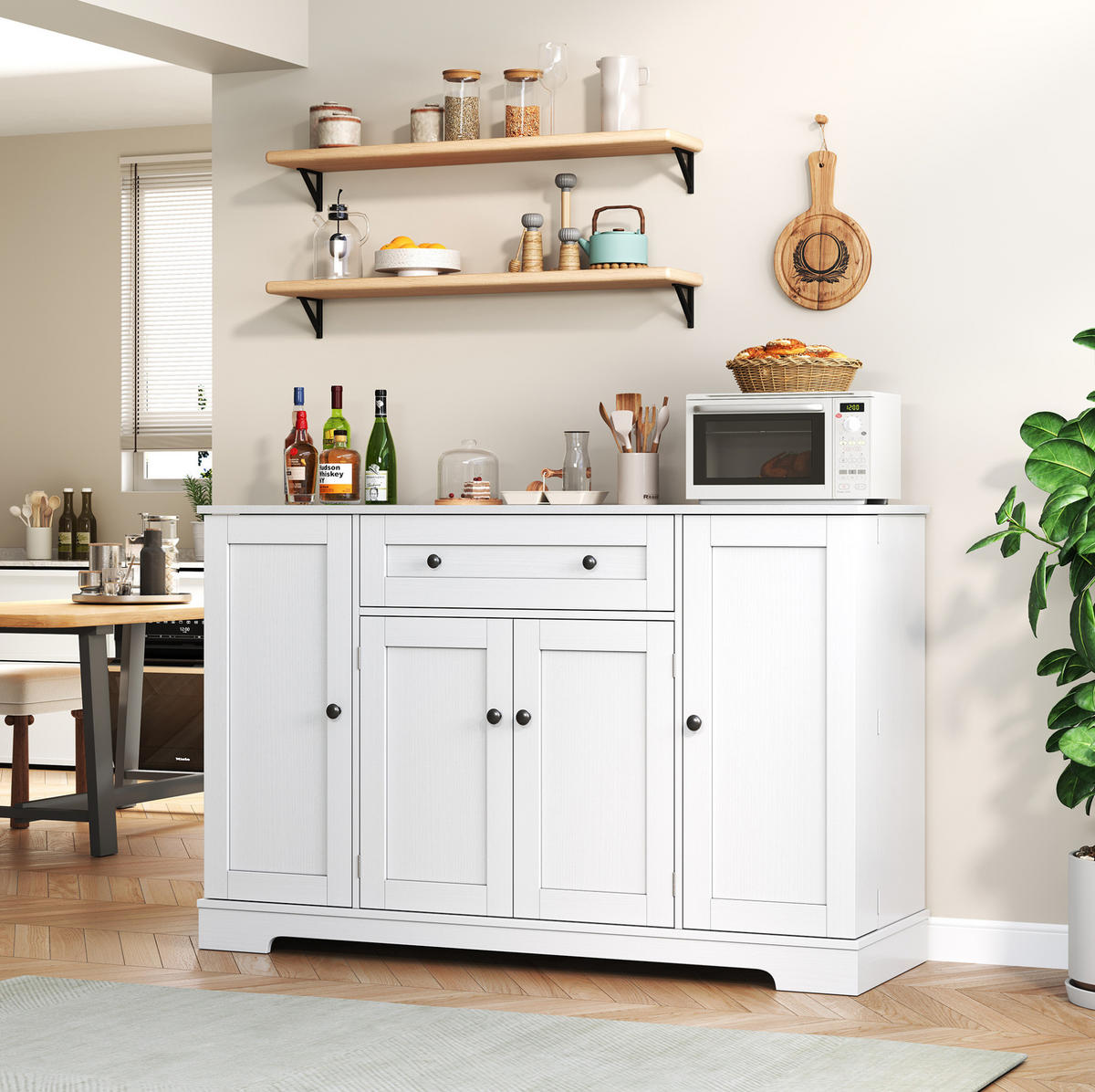 SIDEBOARD mit Schublade 138 cm MDF White 2 Seitenschränke - Beige, Holzwerkstoff (138/85/40cm) - Meubliv