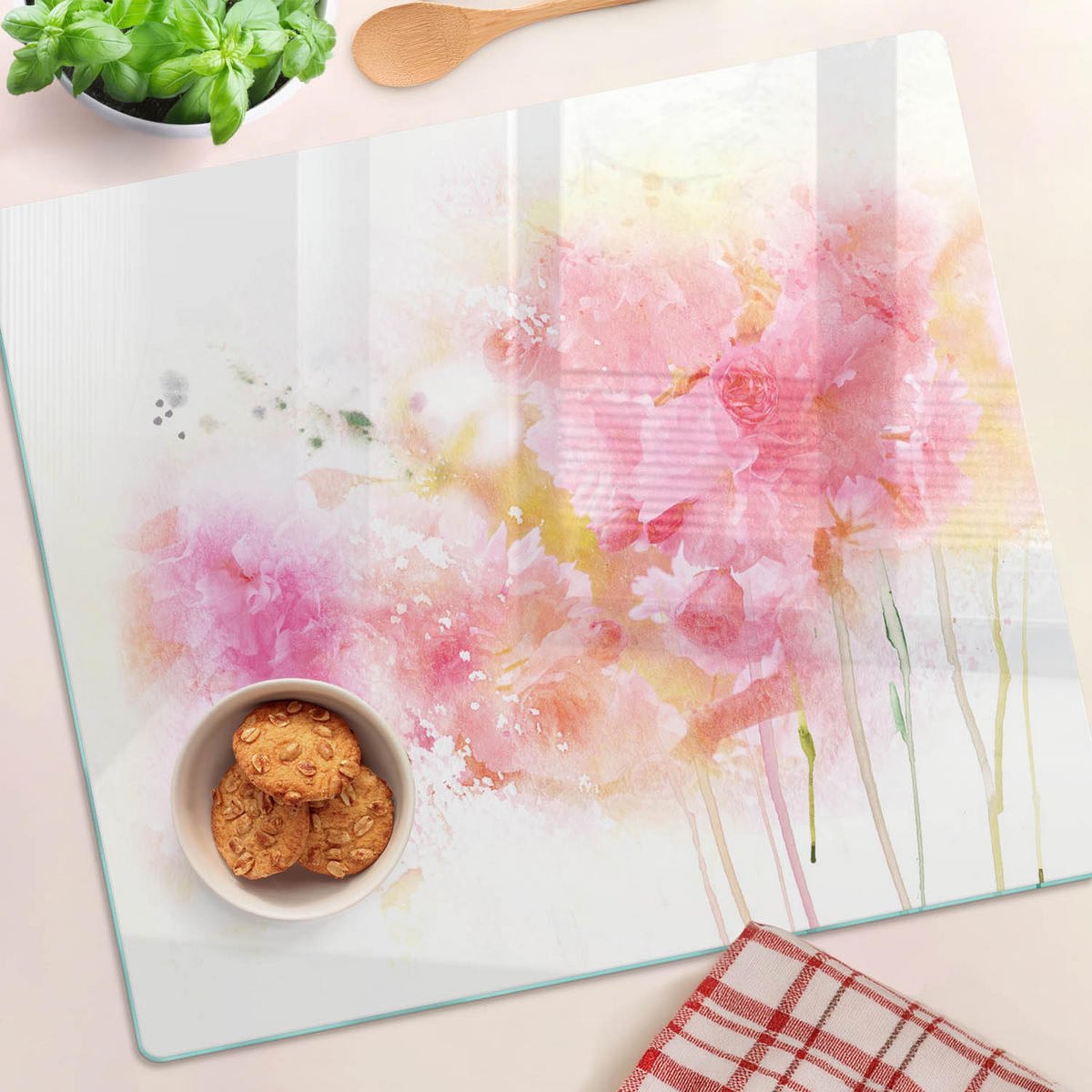 GLASPLATTE 60x52 cm Blumen - Gelb/Schwarz, Glas (60/0.4/52cm) - TULUP