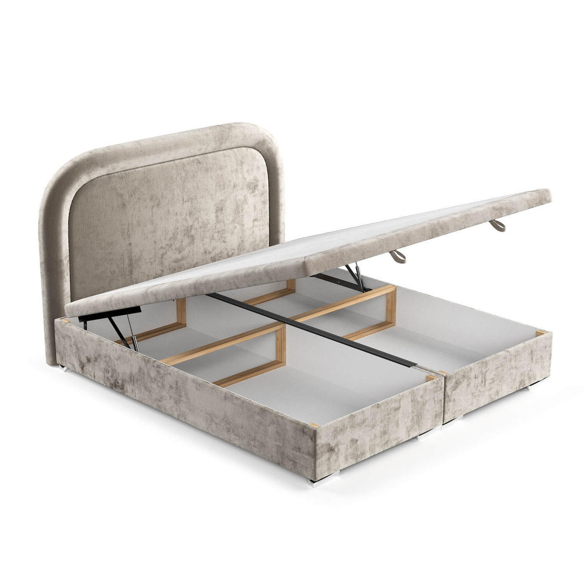 POLSTERBETT Harmony mit Stauraum 200/200 cm Beige im Lotta Stoff - Chromfarben/Beige, Holz/Holzwerkstoff (200/200cm) - AltaBeds