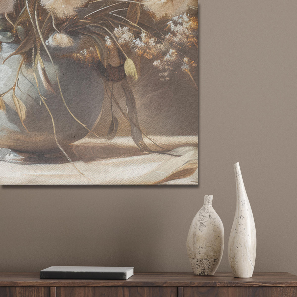AKUSTIKPANEEL Blumen - Vase - Stilleben - Beige 60x80 cm - Creme, Textil (60/0.9/80cm) - MuchoWow