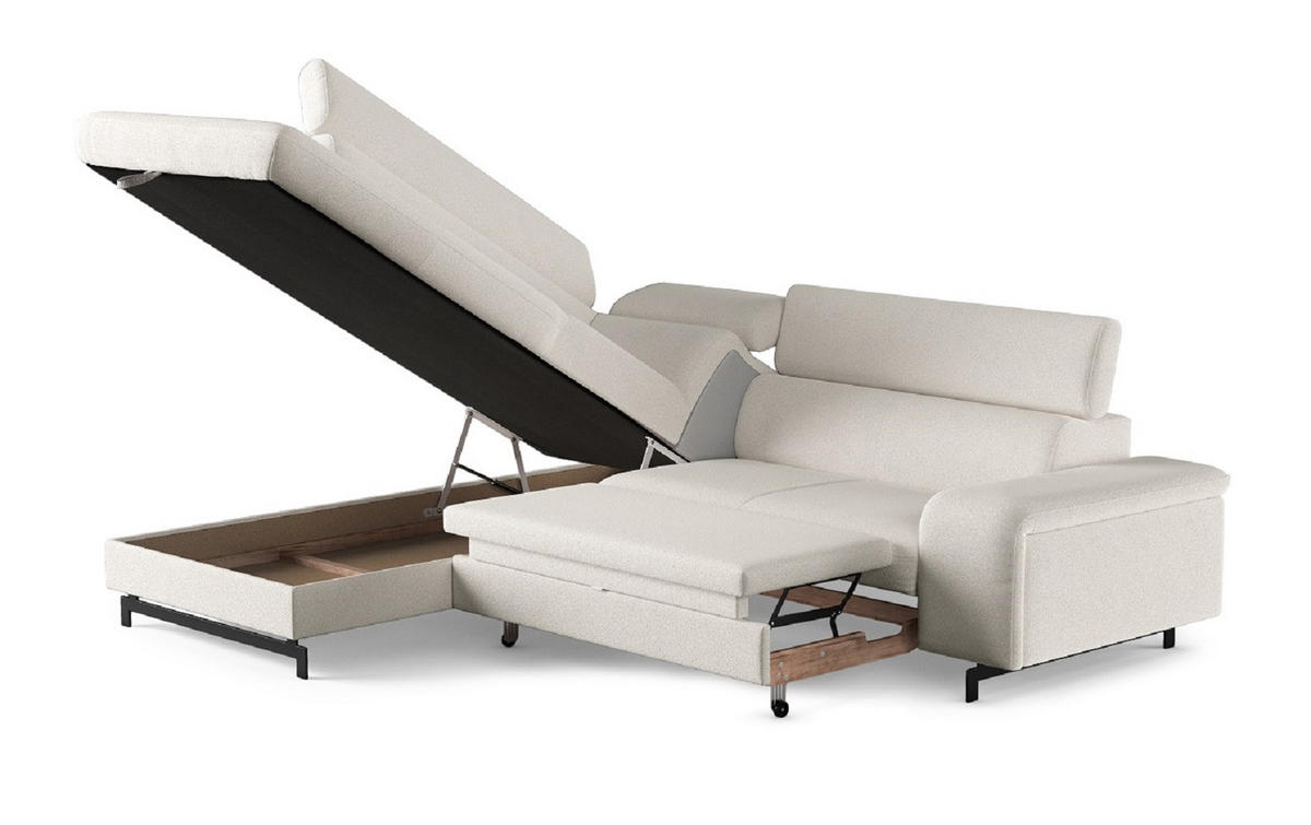 ECKSOFA mit Schlaffunktion und Bettkasten - Schwarz/Weiß, Kunststoff/Textil (262/215cm) - Cotta