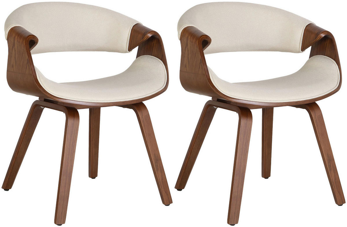 STUHL 2er Set Stoff eiche/creme - Eukalyptusholzfarben/Eichefarben, Holz/Textil (62/76/52cm) - CLP