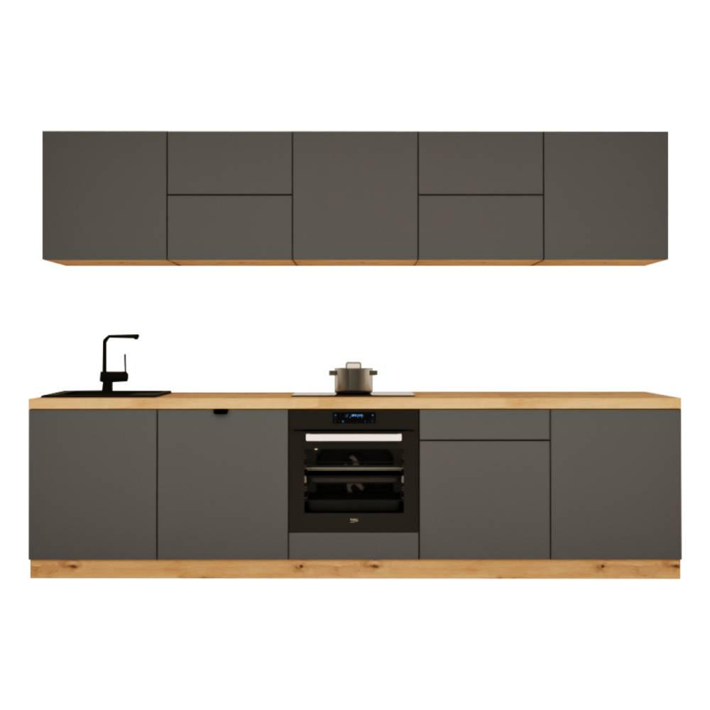 KÜCHENZEILE 300 cm - Langen KL30-M300 - in Grau / Matt - Grau, Holz (300/212/52cm)