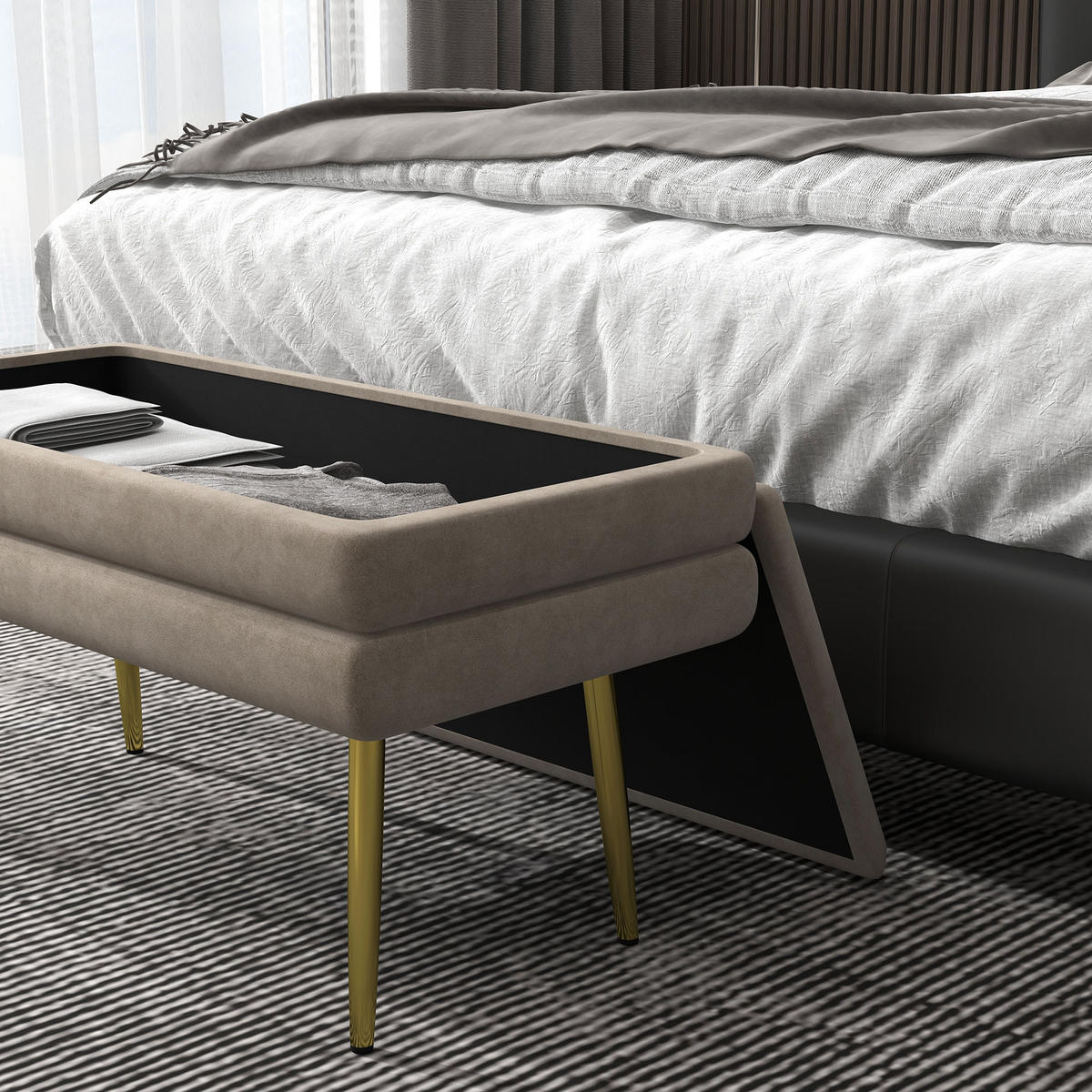 TRUHENBANK DE-07145 Samtoptik, bis 120 kg Beige - Beige, Textil/Metall (37.5/43/79.5cm) - ComfortXL