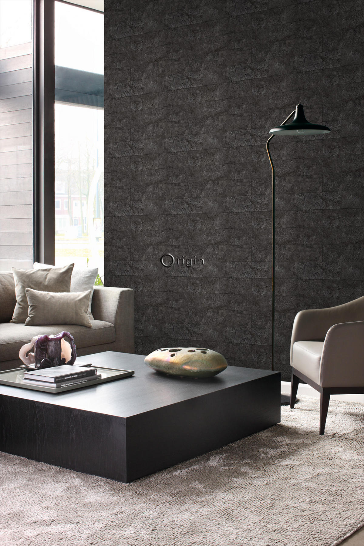TAPETE Stein-Optik 53 cm x 10.05 m - Schwarz, Papier (53/1000cm) - Origin Wallcoverings