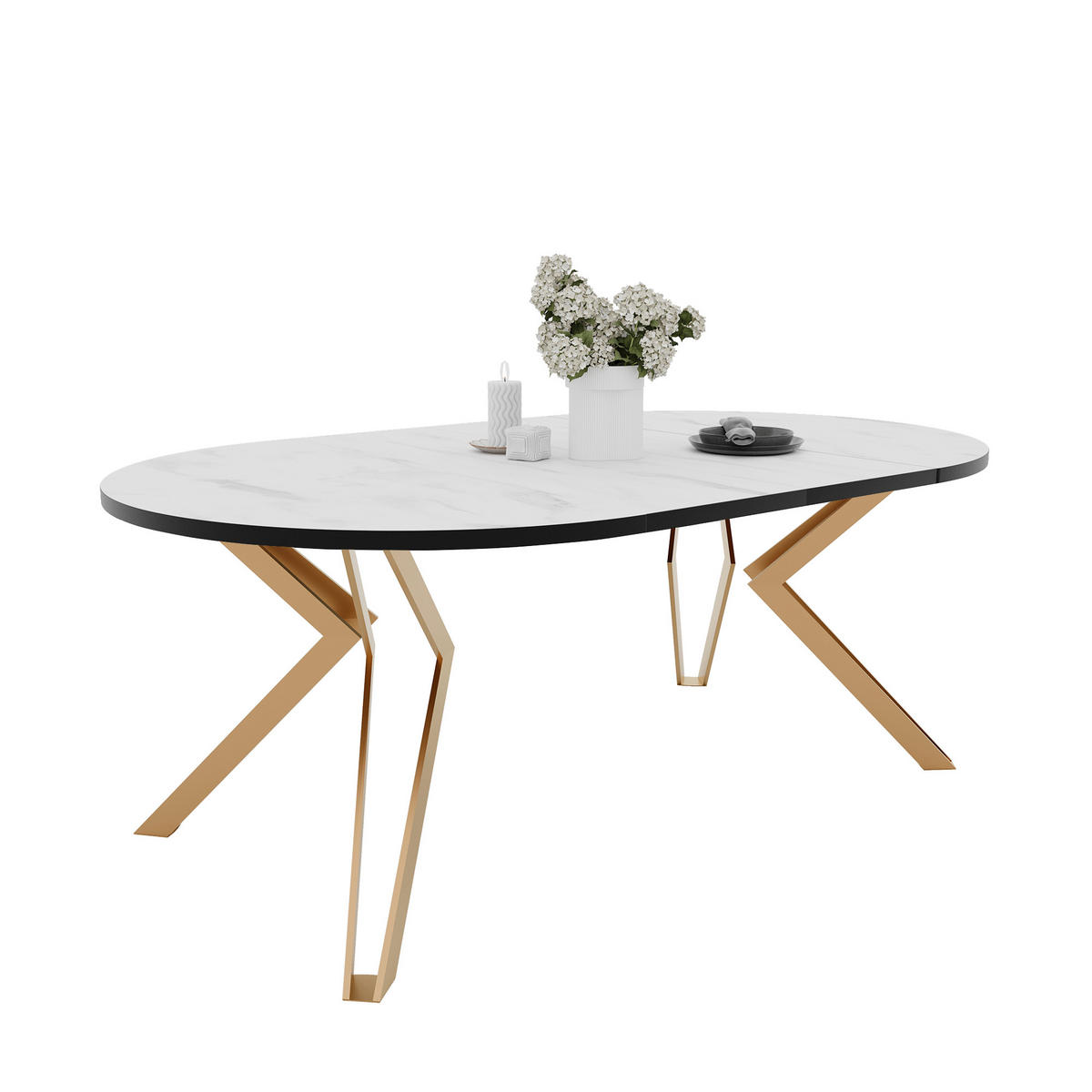 ESSTISCH ausziehbar aus MDF, Weiß - Goldfarben/Weiß, Holzwerkstoff (120/120/76cm) - Idohome
