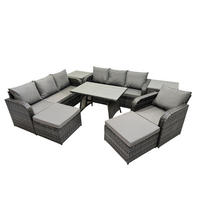 GARTENSET Hohe Rückenlehne Polyrattan 9-Sitzer - Dunkelgrau/Grau, Glas/Kunststoff - Fimous