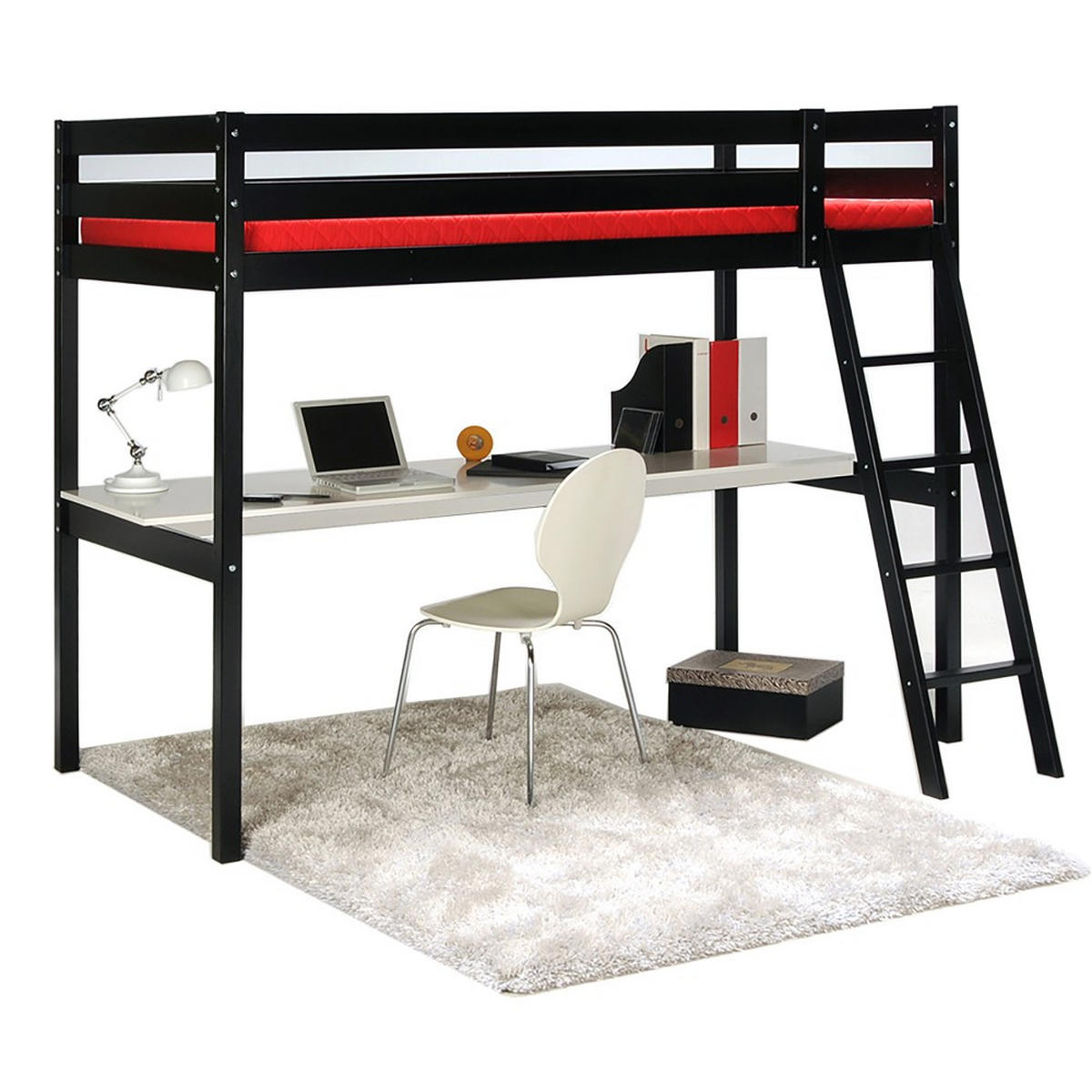 HOCHBETT ASPEN mit Schreibtisch / Hochbett 90x190 - Schwarz - Schwarz, Holz (90/190cm) - Weber Industries