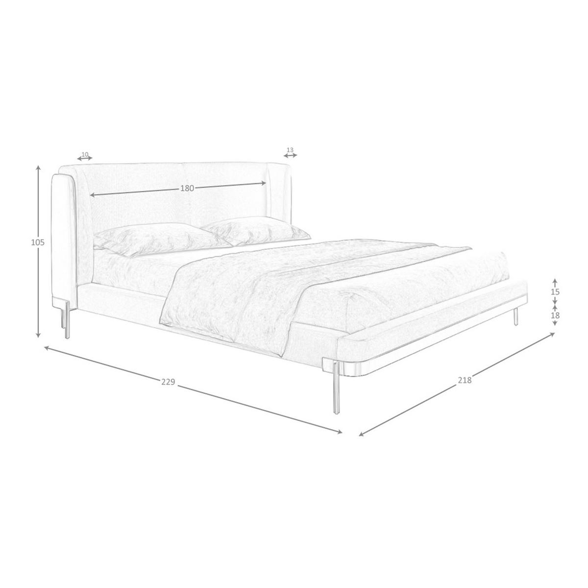 BETT Bett aus hellgrauem Stoff und dunkelgrauem Kunstleder 218/229/105 cm - Edelstahlfarben/Grau, Textil (180/200cm) - ANGEL CERDA