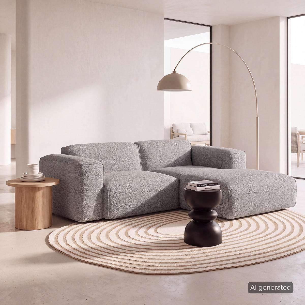 ECKSOFA mit XL-Longchair - Schwarz/Grau, Kunststoff/Textil (260/171cm) - home24
