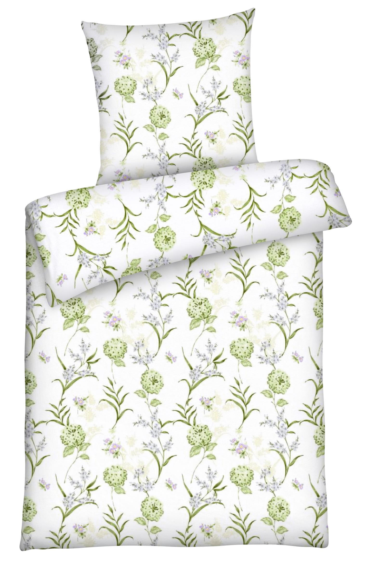 BETTWÄSCHE 135x200 Renforce Bettbezug geblümt Baumwolle Blumen Grün Beige - Multicolor/Grün, Textil (135/200cm) - Carpe Sonno