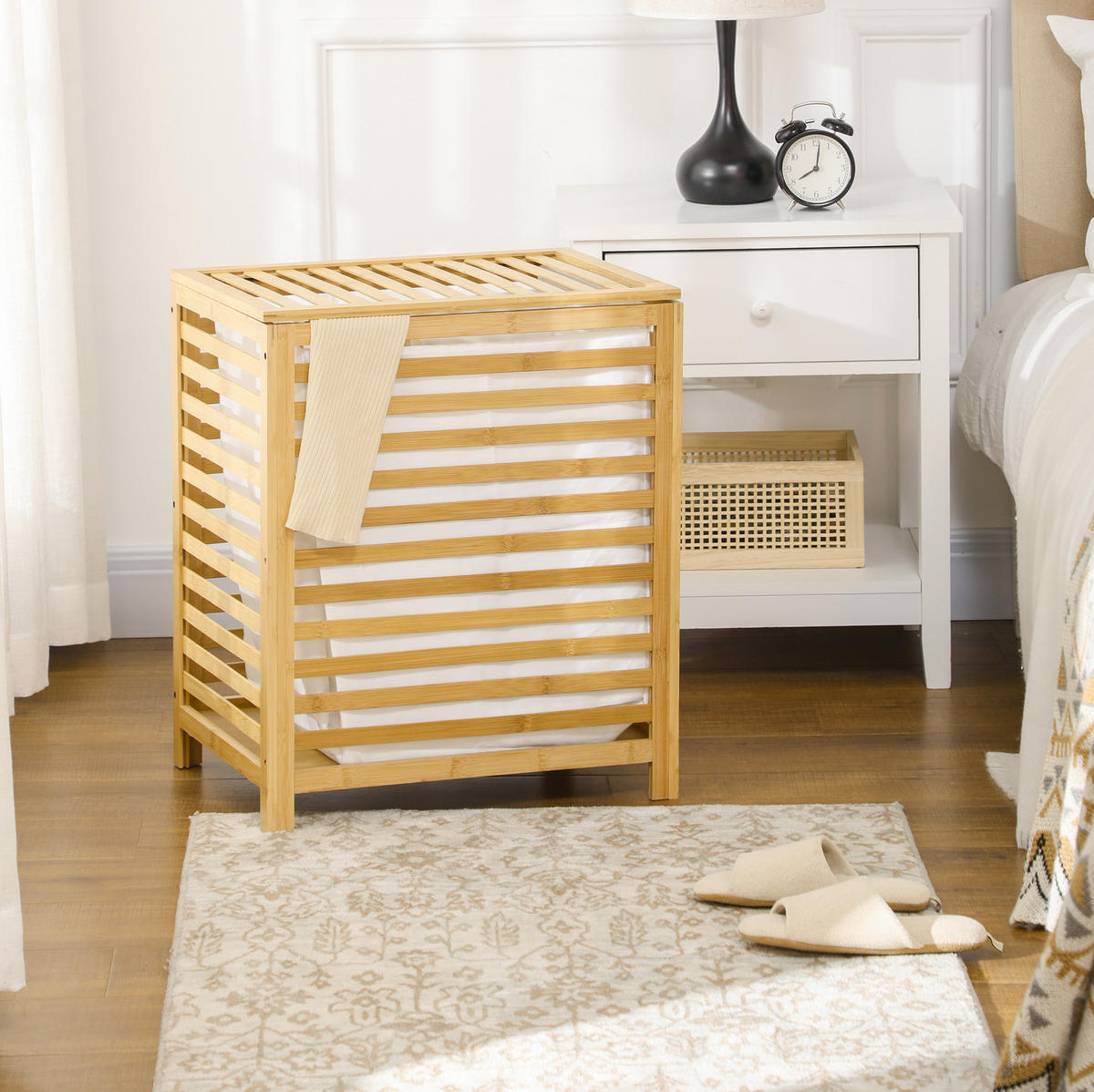 WÄSCHEKORB 50x36x60 cm in Natur aus Bambus mit Deckel & Innenbeutel - Naturfarben, Naturmaterialen (36/60/50cm) - Modfu