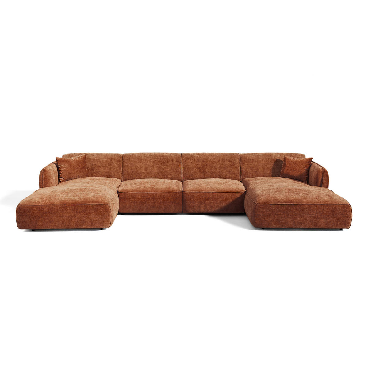 PANORAMA-SOFA LOMI Geprägter Samt Terrakotta 346cm - Dunkelorange/Terracotta, Textil (346/76/166cm) - Premium Interiors