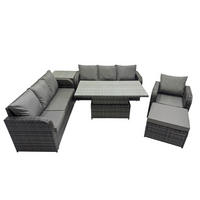 GARTENMÖBELSET mit Beistelltisch Höhenverstellbarer Esstisch 8-Sitzer Grau - Dunkelgrau/Grau, Glas/Kunststoff - Fimous
