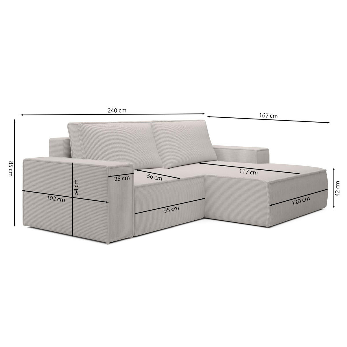 ECKSOFA Farese Mini mit Cordbezug Mauve, rechts - Flieder/Schwarz, Textil (240/167cm) - Selsey