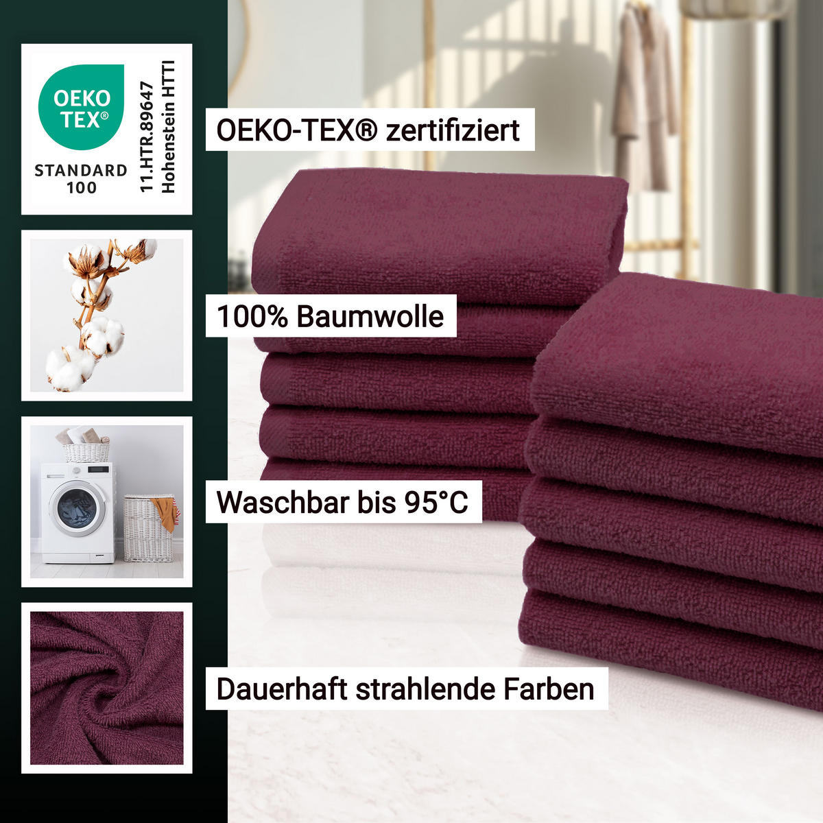 SEIFTÜCHER, 10er-Set, 30x30 cm, 100% Baumwolle, Rot - Brombeere, Textil (30/30cm) - Zollner