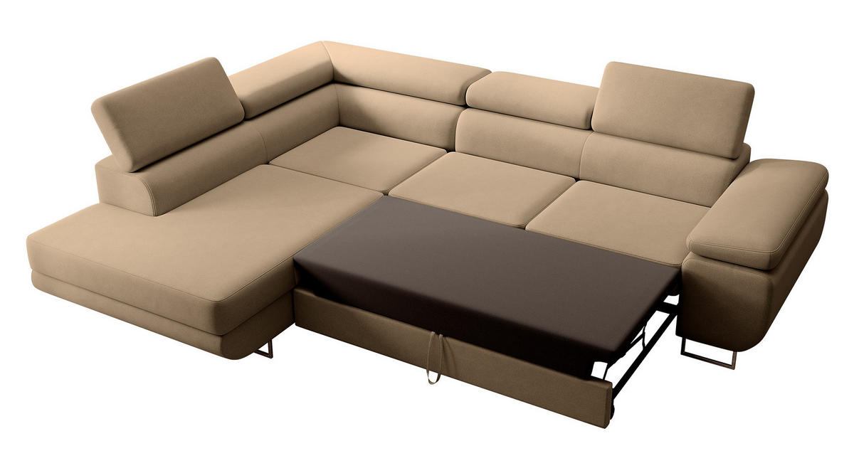 ECKSOFA Stevil Beige Velours - Beige/Silberfarben, Textil/Metall (275/203cm) - Selsey