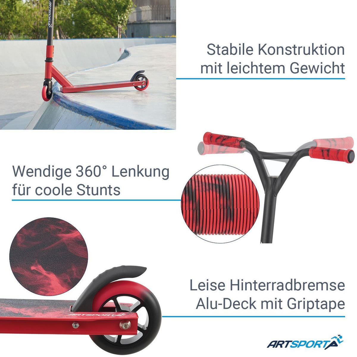 STUNTSCOOTER Red Smoke - Rot, Metall (66/47/84cm) - Artsport
