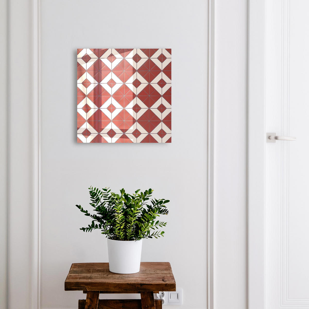 SCHLÜSSELBOX Schwarz 30x30 cm- Türöffnung nach rechts - Rotes Mosaik - Rot, Metall (30/30/5cm) - TULUP