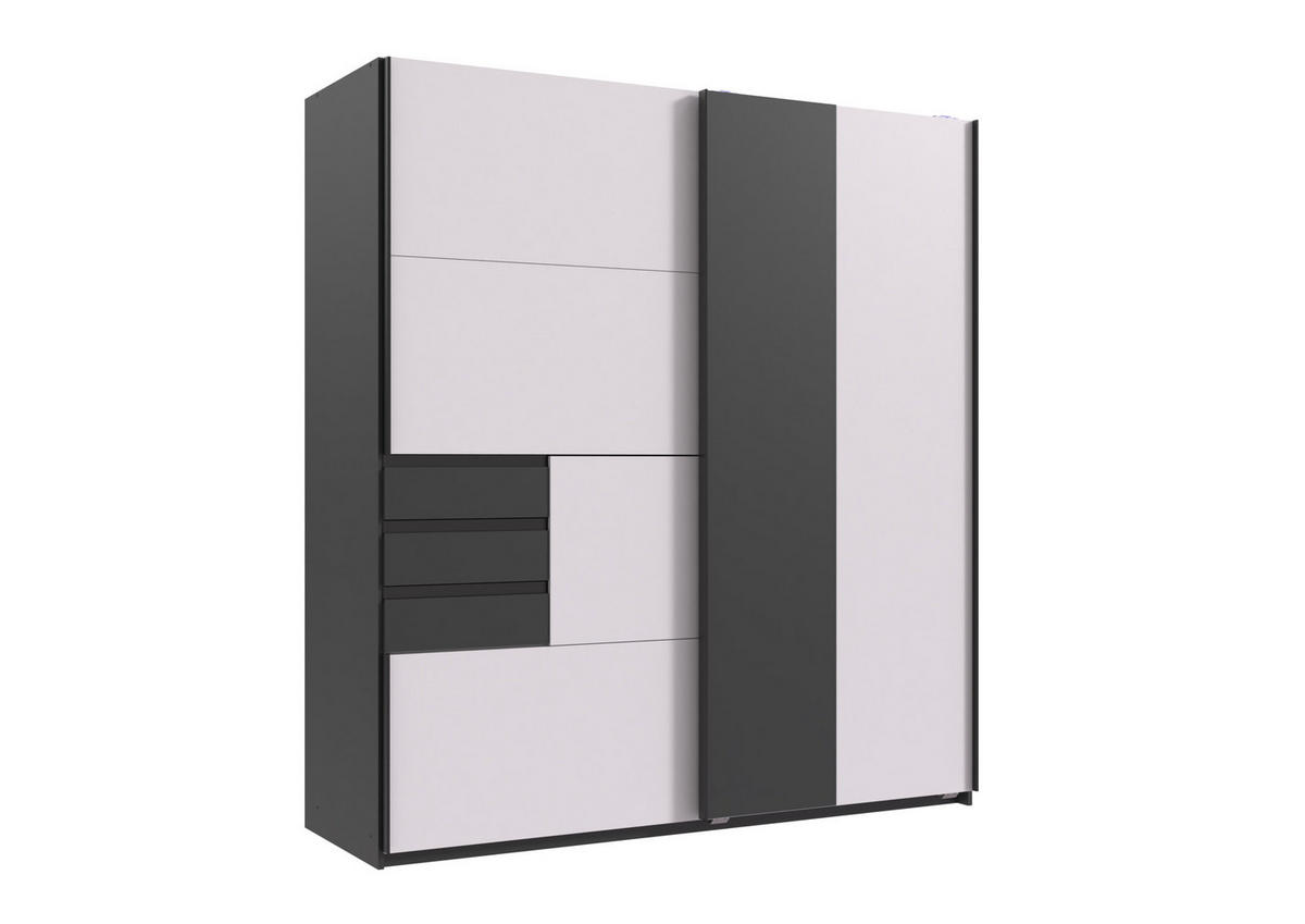 KLEIDERSCHRANK Coburg in Weiß mit Grafit - Schwebetürenschrank - Weiß, Holzwerkstoff (180/198/65cm)