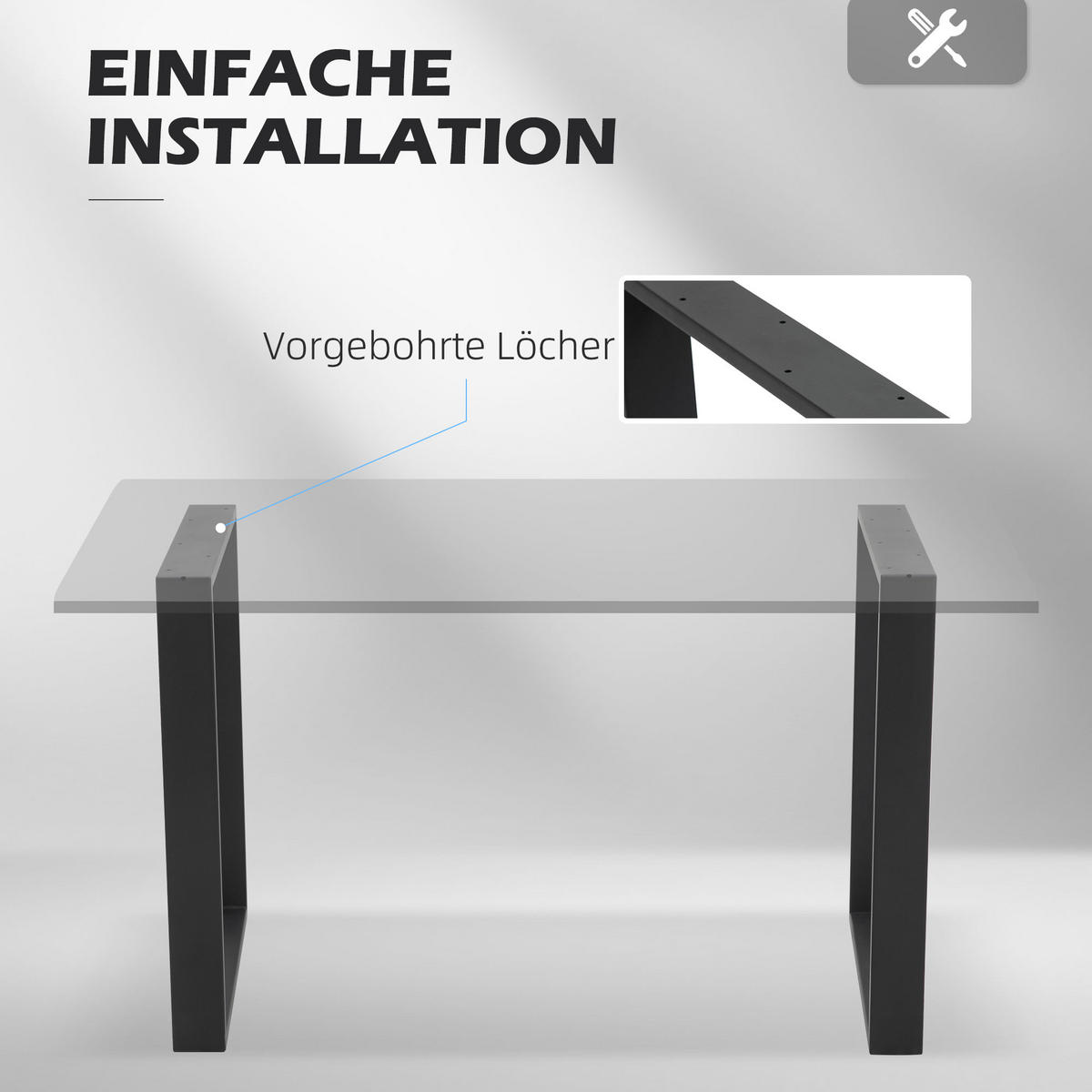 TISCHBEINE, 2er-Set Tischkufen, Schwarz - Schwarz, Metall (8/72/60cm) - HOMCOM