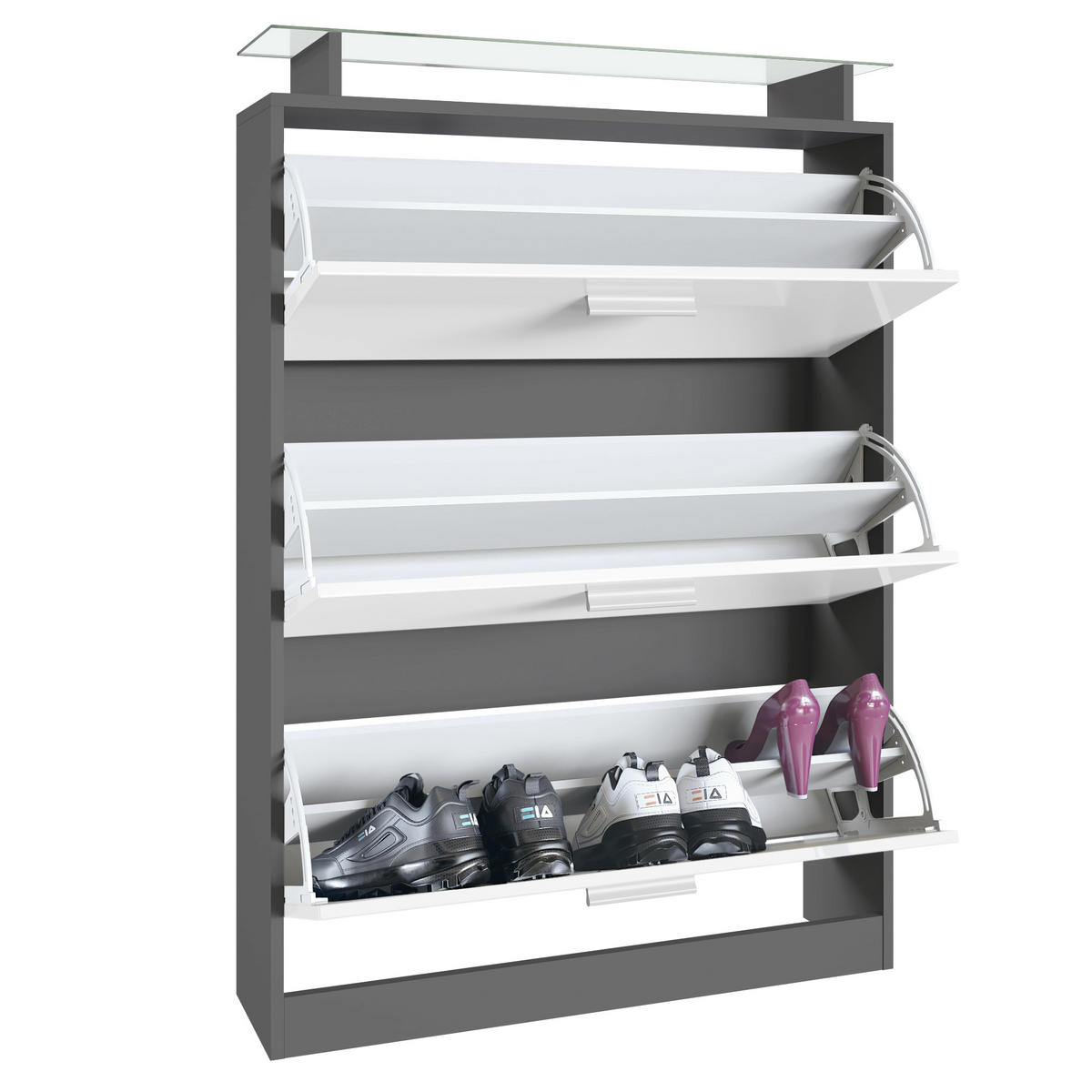 SCHUHSCHRANK Lavia Front in Eiche sägerau - Eiche San Remo, Holzwerkstoff (89/128/23cm) - Vladon