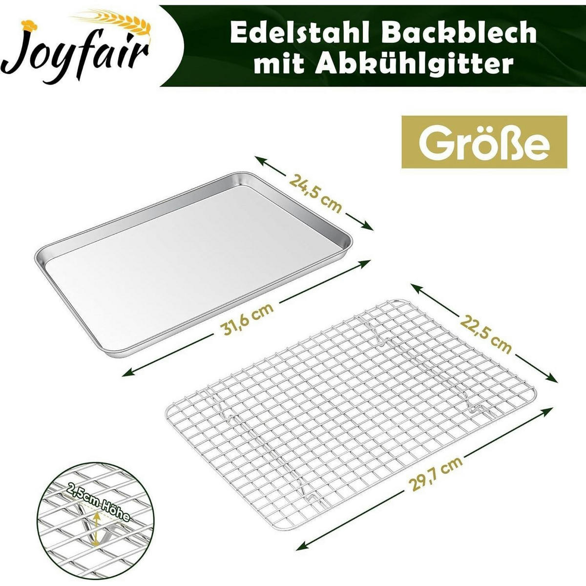 BACKBLECH mit Abkühlgitter Set 31,6 x 24,5 cm Edelstahl - Silberfarben, Metall (24.5/2.5/31.6cm)