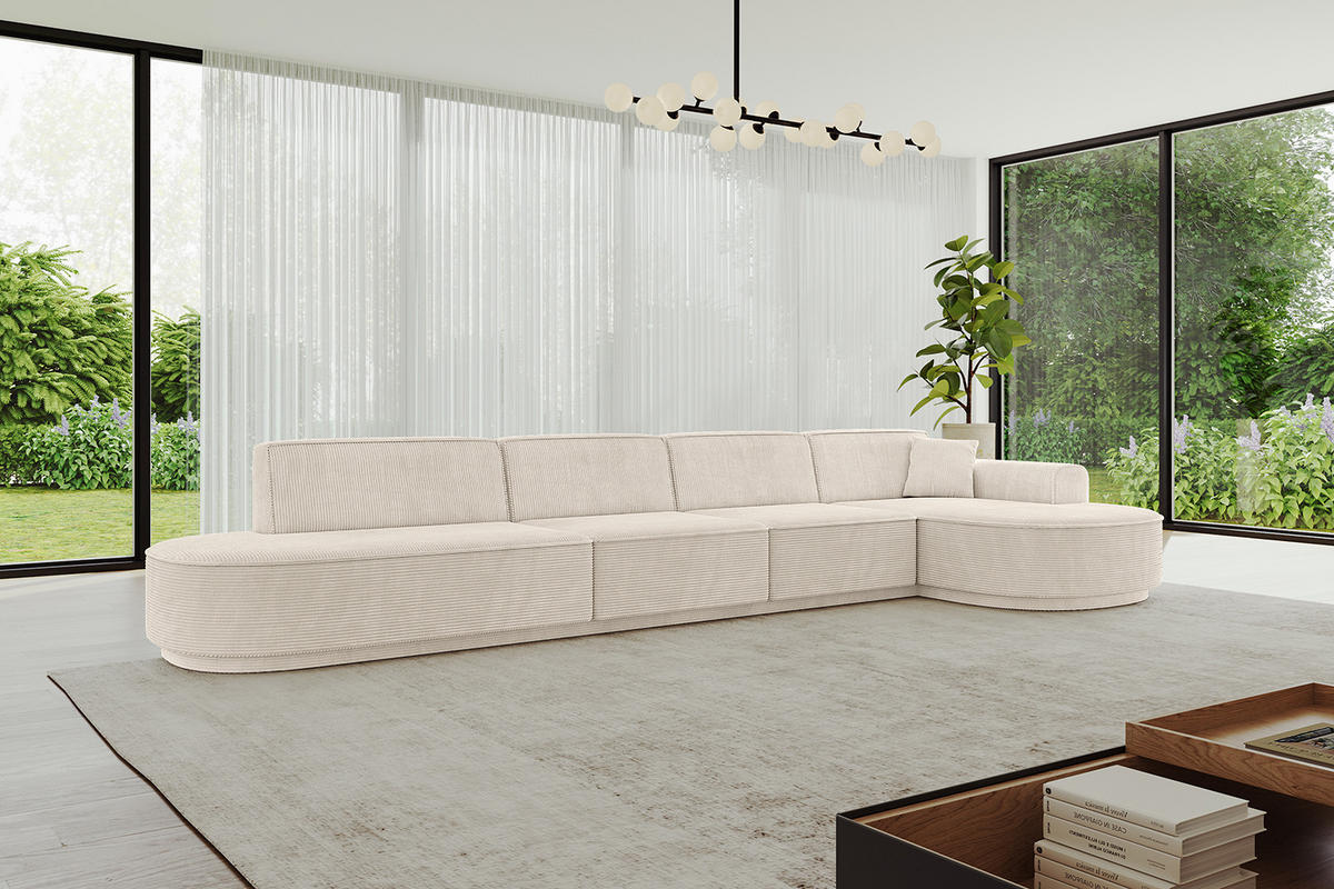 ECKSOFA Ottomane Rechts MARI-L3 - 402x163x81 cm Beige Cord - Beige/Schwarz, Holzwerkstoff/Kunststoff (402/163cm) - ALTDECOR