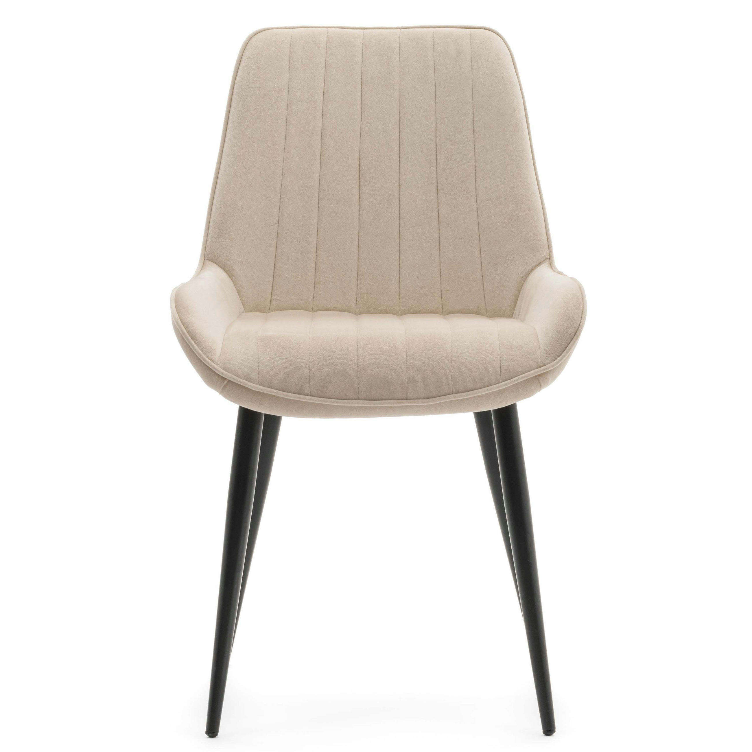 STUHL LUCA gepolstert mit Steppung - beige schwarze Beine - Samt Velours - Ecru/Beige, Textil/Metall (51/88/50cm) - NEW HOME