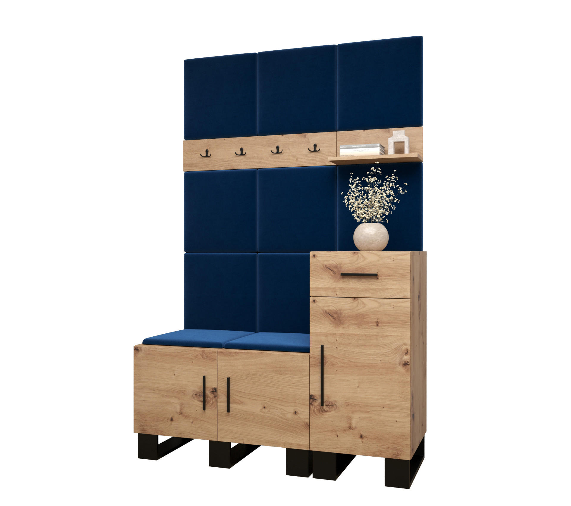 Abiks Möbel Garderoben-Set Eiche Artisan, Dunkelblau 126x196x45.6 cm