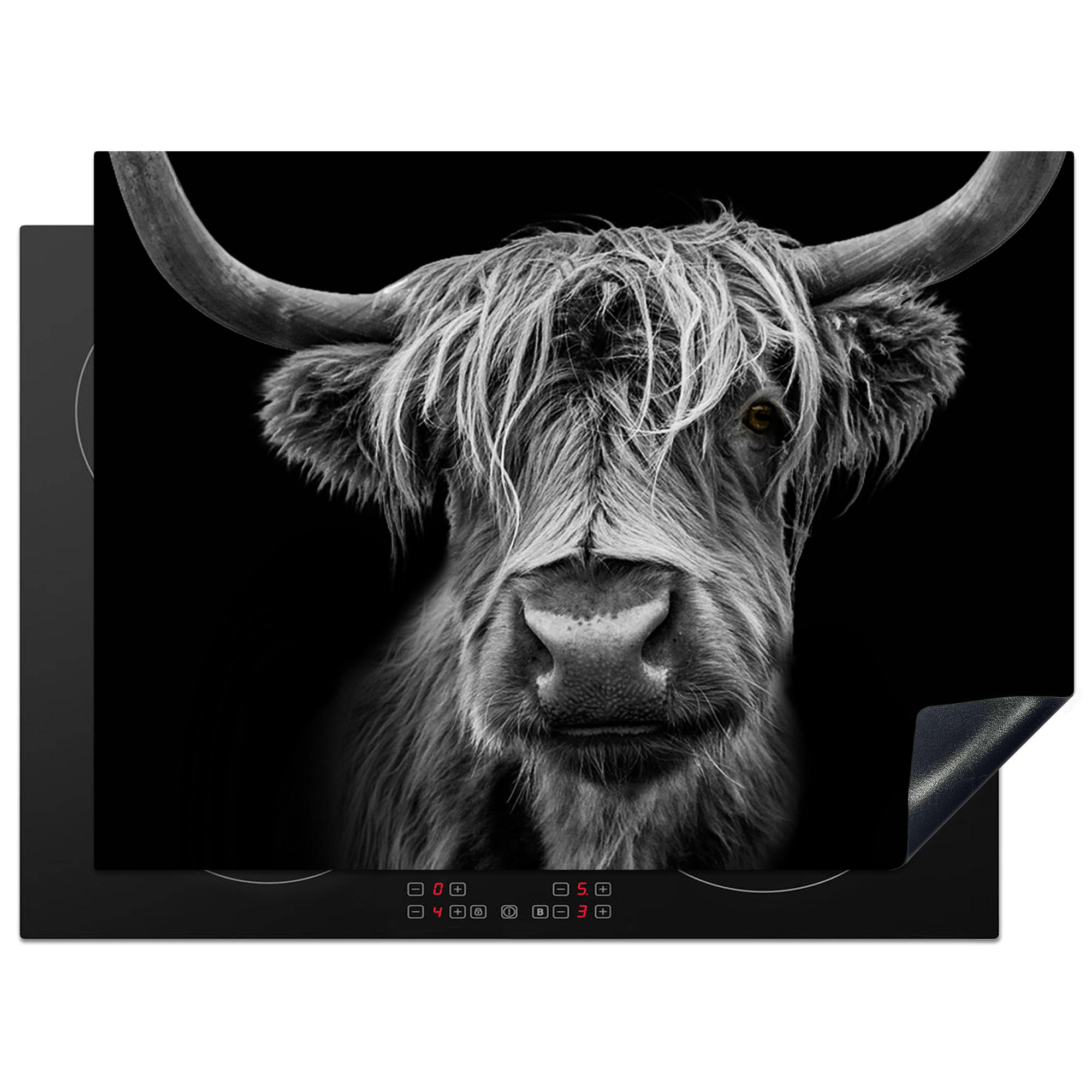 ZAŠČITA ZA INDUKCIJSKO PLOŠČO Škotsko višinsko govedo 70x52 cm cm - črna, umetna masa (70/52/0.2cm) - MuchoWow