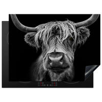 HERDABDECKPLATTE Schottischer Highlander - Hörner - Schwarz - Weiß - Kuh - Wild - Tiere Induktionsmatte 71x52 cm - Schwarz, Kunststoff (71/52/0.2cm) - MuchoWow
