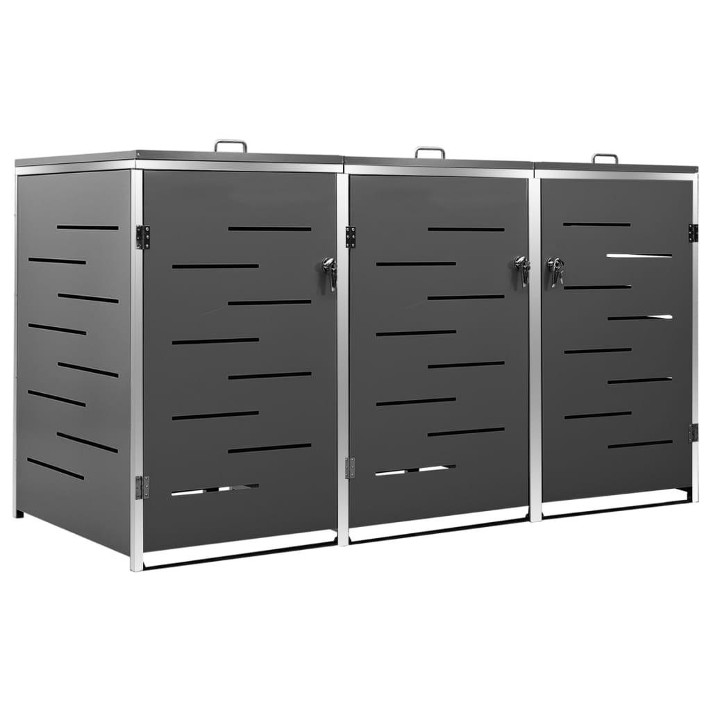 3ER Mülltonnenbox JAGU Edelstahl | Anthrazit | 115x207x77,5cm | Für 3 Tonnen 240L - Anthrazit, Metall (207/115/77.5cm) - DELUKE