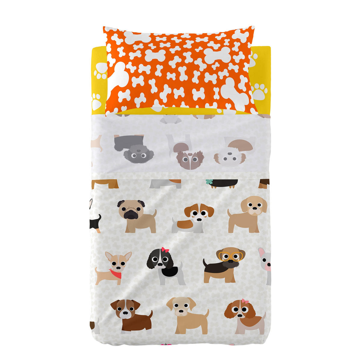 BETTWÄSCHE 2er-Set teiliges dogs 120x180 cm (kinderbett) mehrfarbig - Multicolor, Textil (120/180cm) - Happy Friday