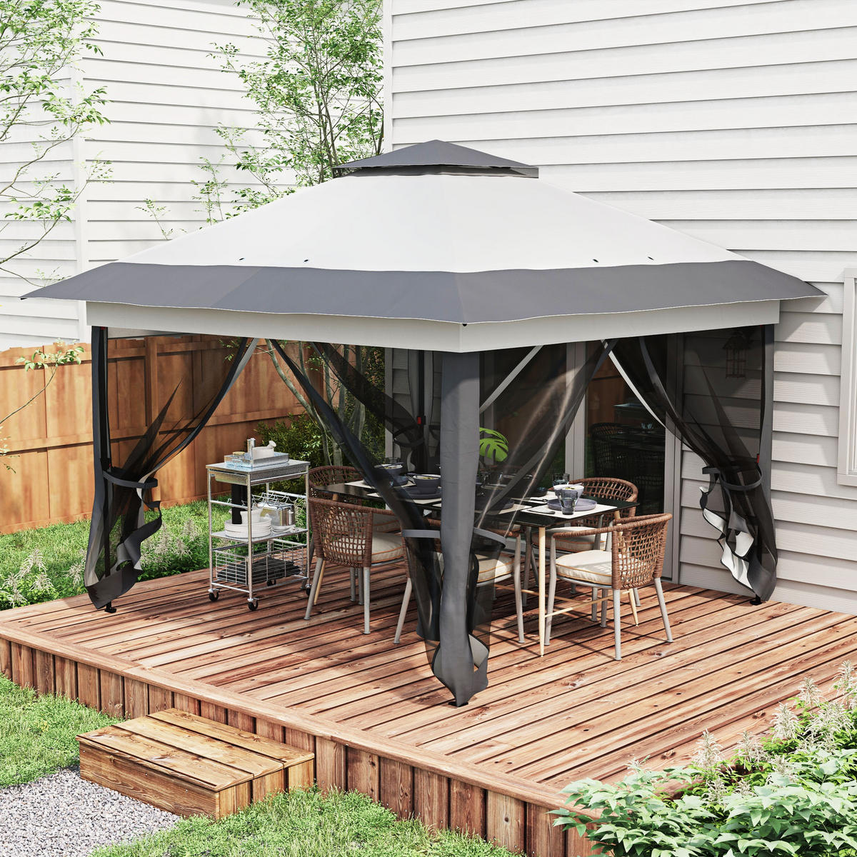 PAVILLON DE-13982 Pop-up, 4 Moskitonetze Grau - Grau, Metall (364/298/364cm) - ComfortXL