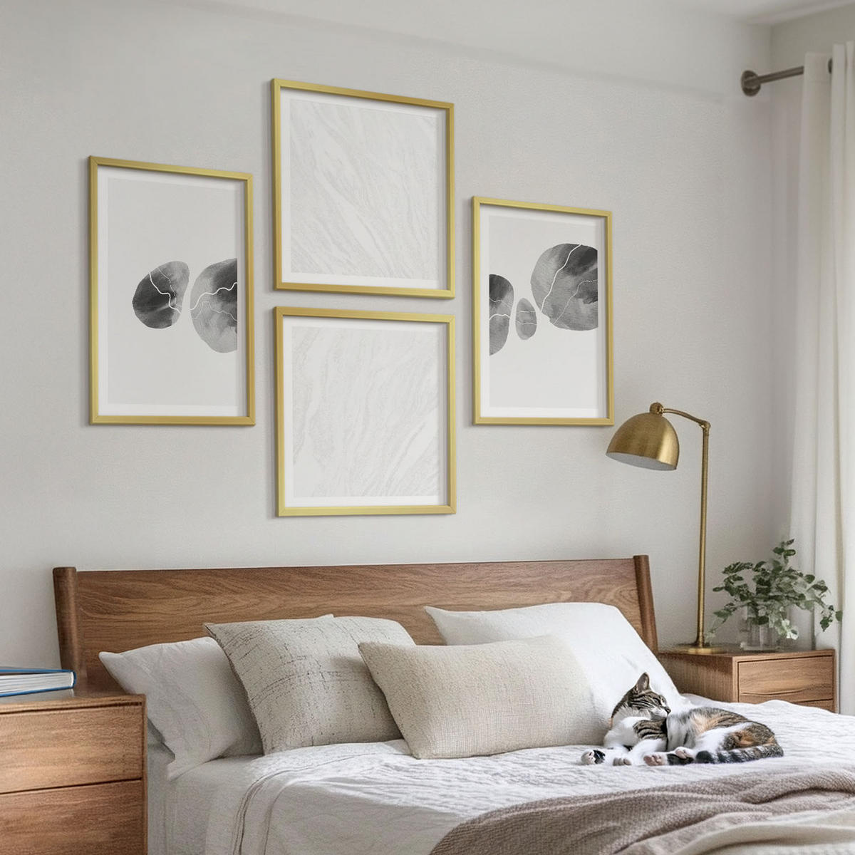 BILDER SET 4er Set - 50x50 cm & 40x60 cm Goldrahmen - Abstrakte Kunst, Farbspritzer - Goldfarben, Kunststoff (50/50cm) - TULUP