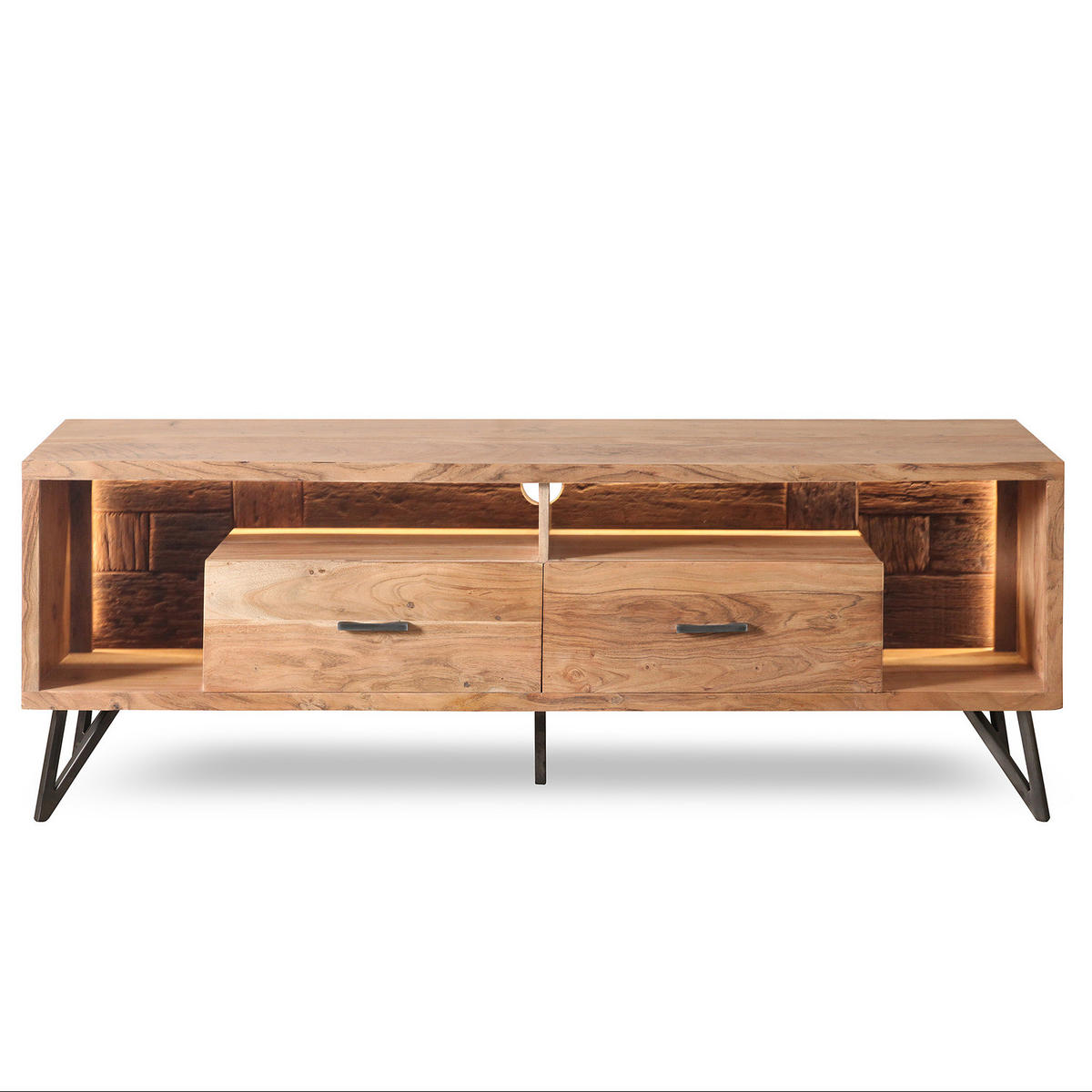 MASSIVES TV-LOWBOARD - Inkl. Beleuchtung - Akazie - Akaziefarben, Holz/Metall (175/60/40cm) - home24