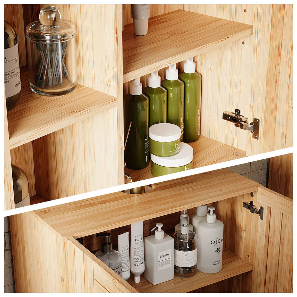 BADMÖBEL-SET Lucie Bambus 2 Teile - Grün, Holzwerkstoff (60/65/36cm) - Vicco