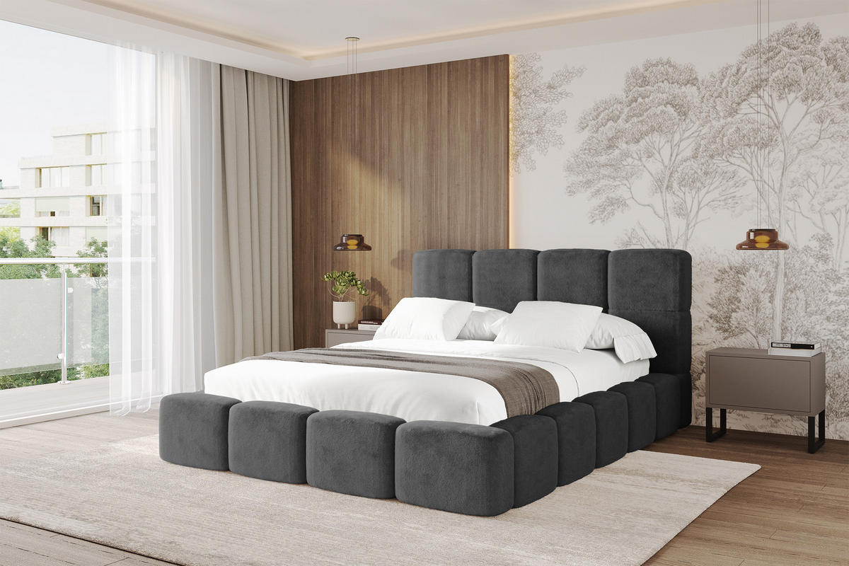 POLSTERBETT mit Bettkasten und Lattenrost, Bett mit Kopfteil, Boxbett ohne Matratze, Doppelbett mit Stauraum - NATA 120x200 Dunkelgrau - Dunkelgrau, Holzwerkstoff/Textil (120/200cm) - ALTDECOR