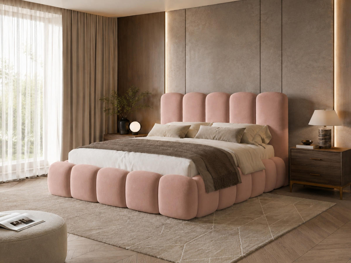 POLSTERBETT TEDDY 180x200 cm in Rosa, gepolstertes Kopfteil, Lattenrost, Bettkasten, Velvet-Stoff - Pink, Holz/Textil (180/200cm) - EMLAR Home