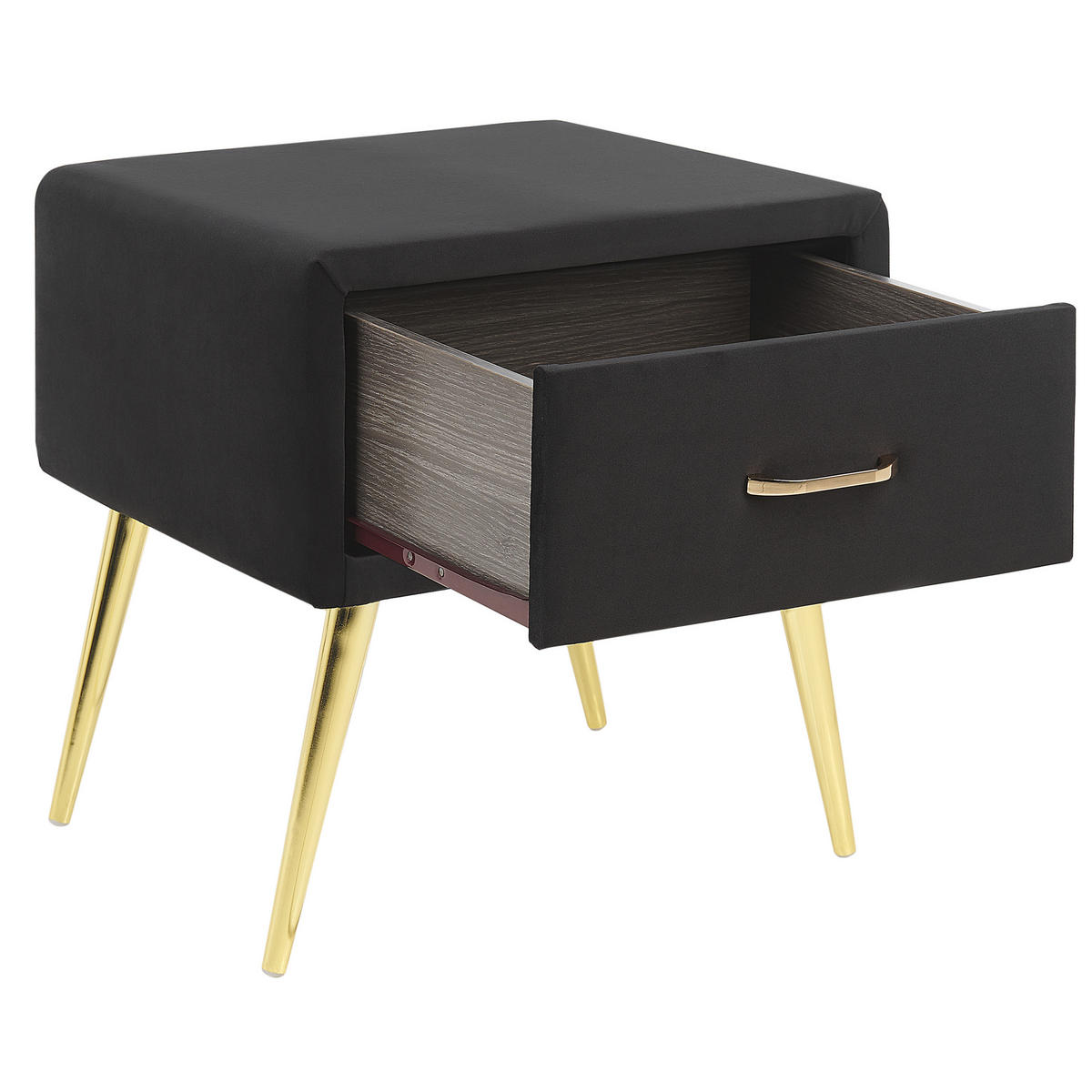 NACHTTISCH Samtstoff schwarz/gold 1 Schublade 38/46/49 cm Flayat - Goldfarben/Schwarz, Textil (46/49/38cm) - Beliani