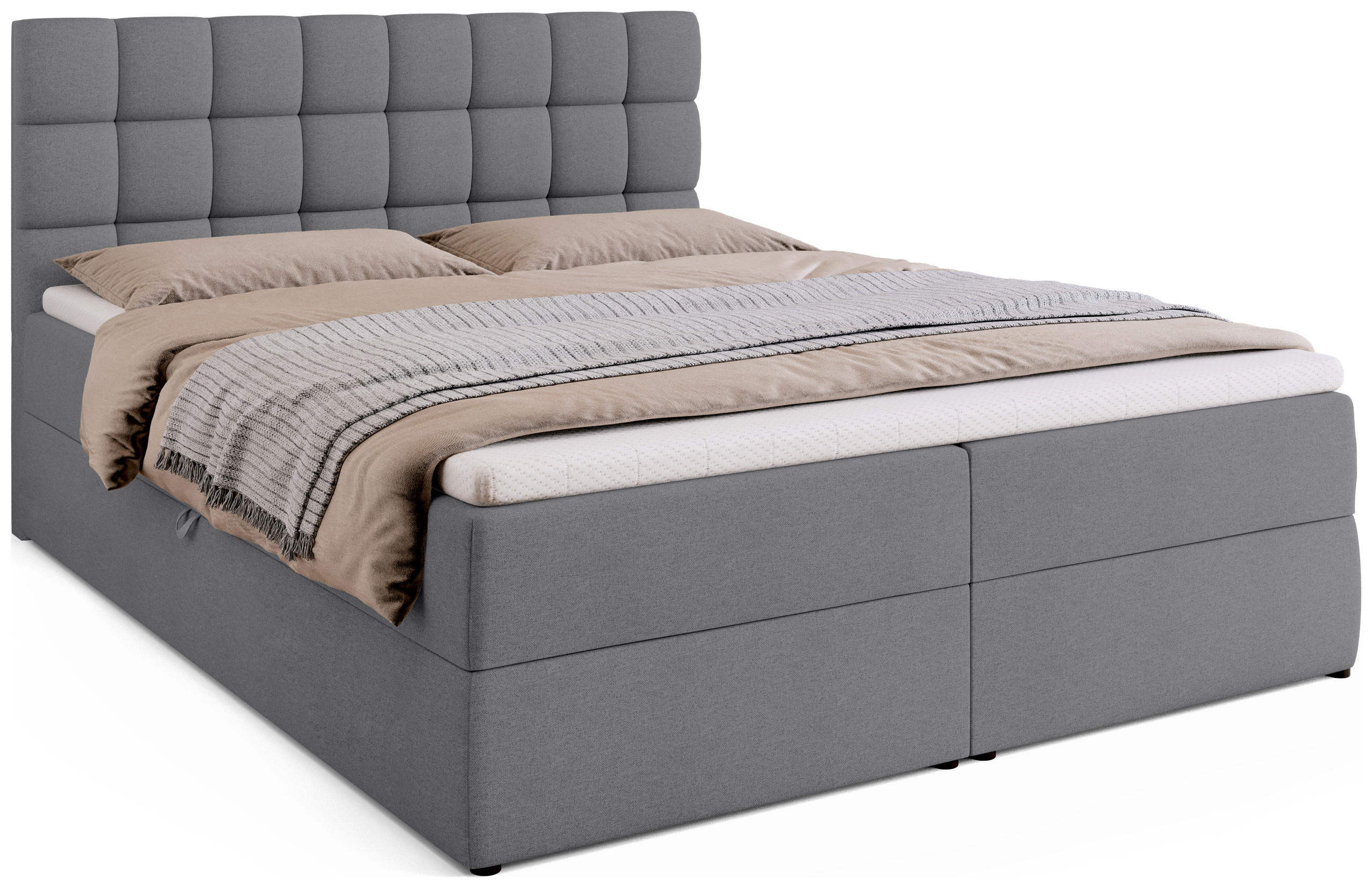 BOXBETT Dakota mit Topper 160/200 Hellgrau - Hellgrau, Textil (160/200cm) - Bromarkt
